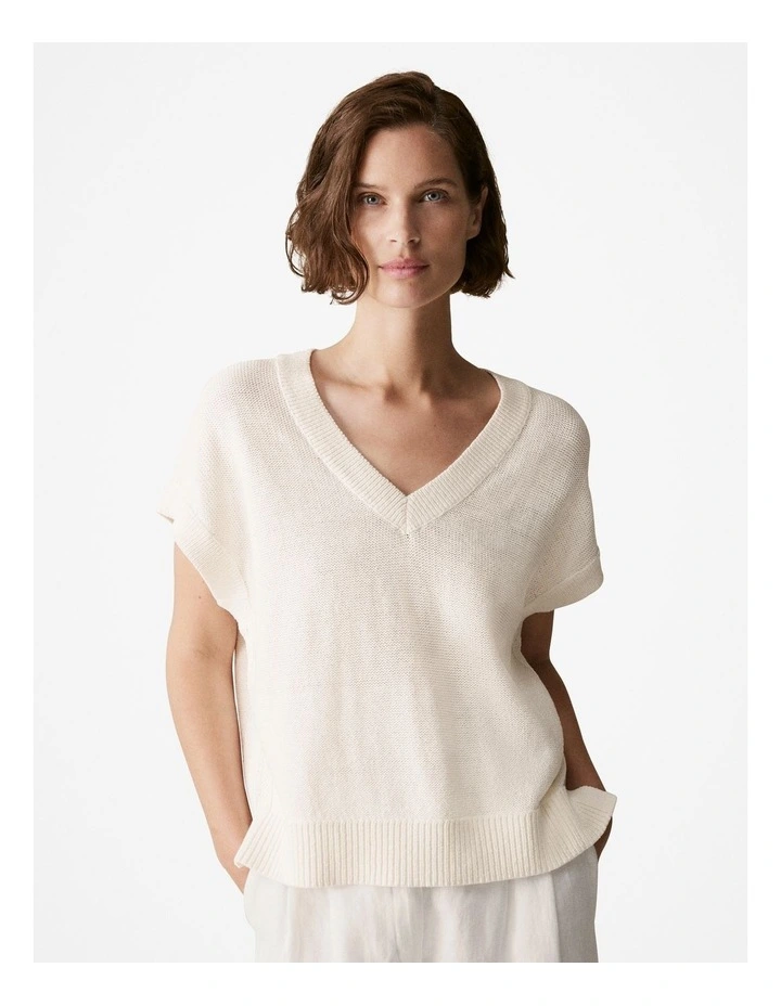 Mercerised Cotton Relaxed Knit Jumper in Parchment image 1