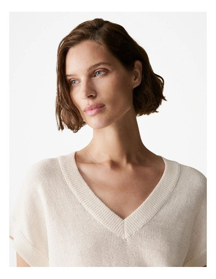 Mercerised Cotton Relaxed Knit Jumper in Parchment image 3