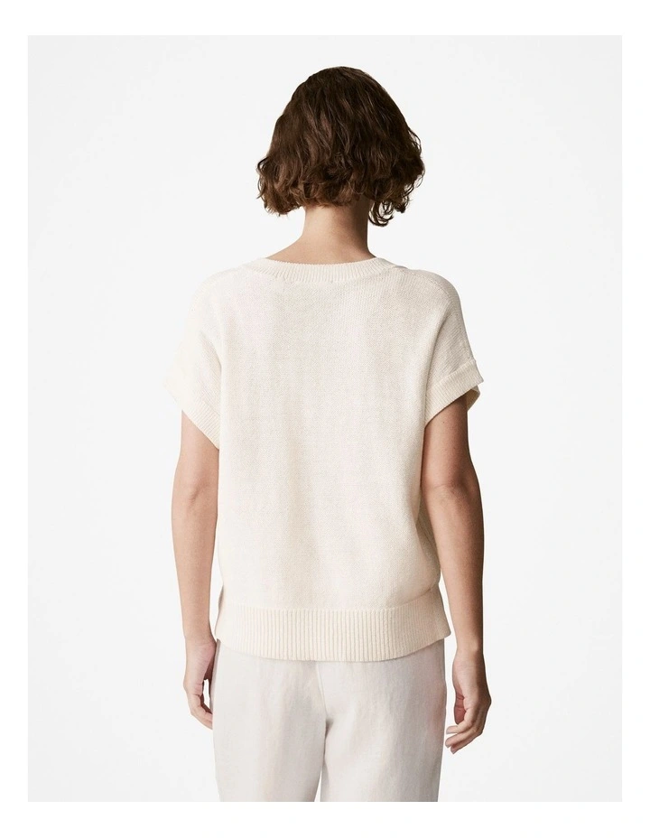 Mercerised Cotton Relaxed Knit Jumper in Parchment image 4