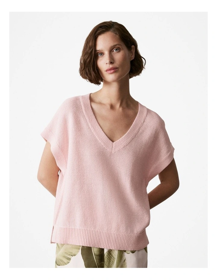 Mercerised Cotton Relaxed Knit Jumper in Light Pink image 1