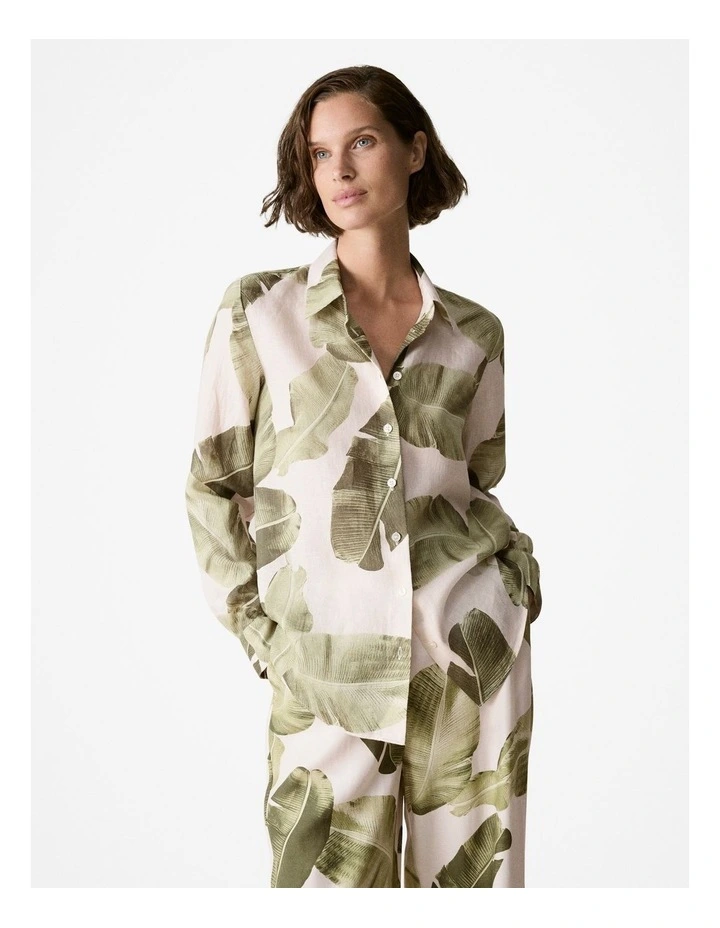 Linen Palm Leaf Print Shirt in Multi image 1