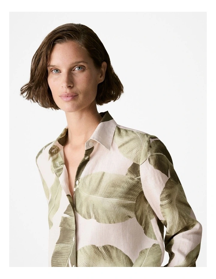 Linen Palm Leaf Print Shirt in Multi image 3