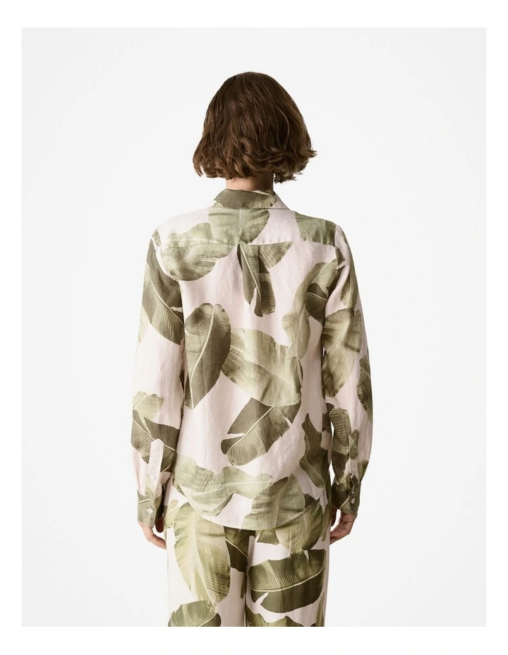 Linen Palm Leaf Print Shirt in Multi image 4