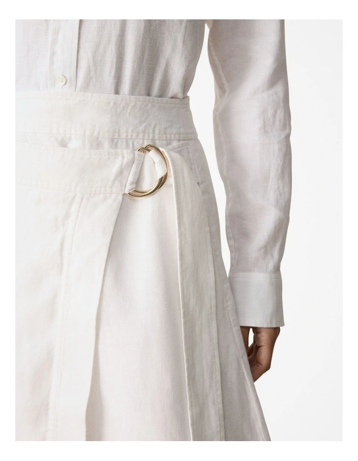 Linen A-line Wrap Skirt in White image 3