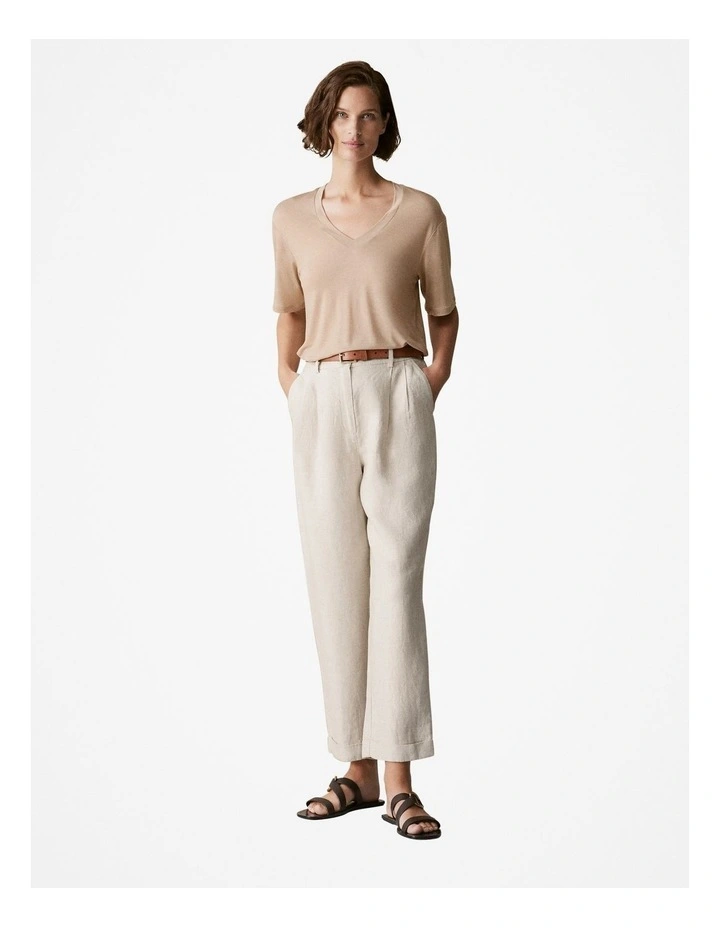 Draped V Neck T-Shirt in Biscuit image 2