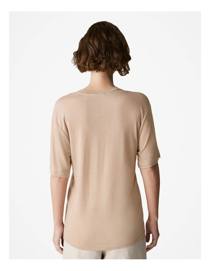 Draped V Neck T-Shirt in Biscuit image 4