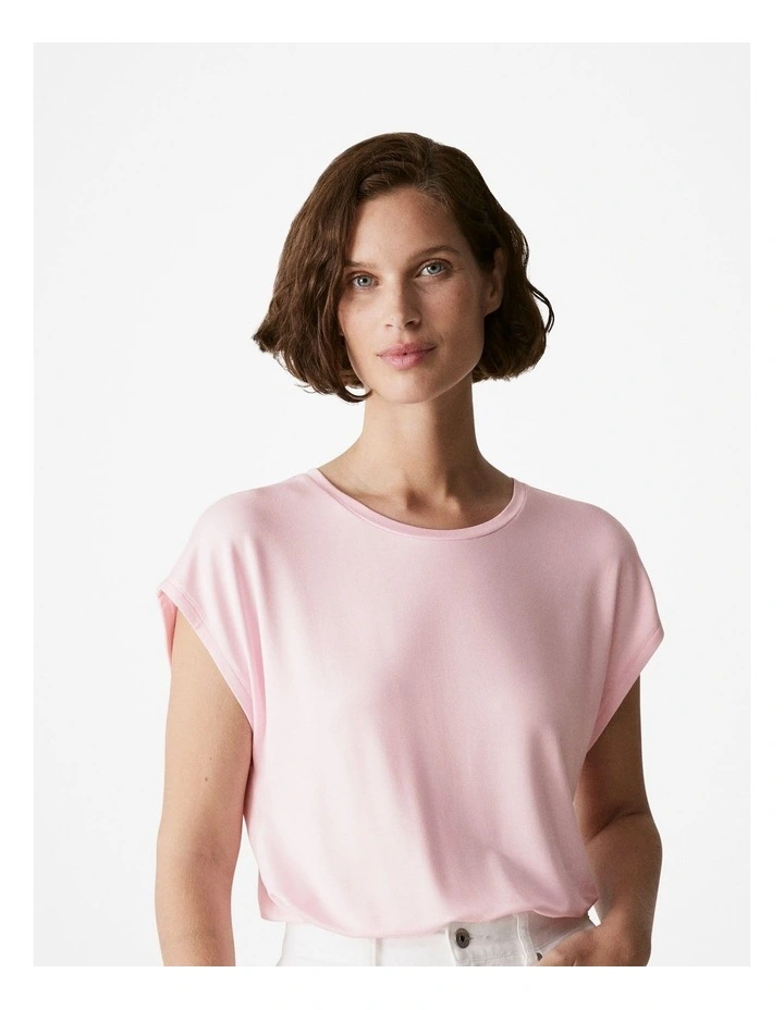 Terry Jersey Cap Sleeve T-Shirt in Light Pink image 1