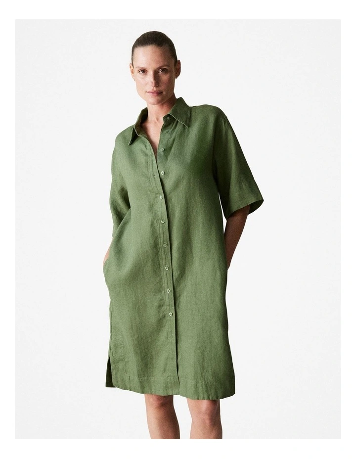 Linen Shift Dress in Ivy image 1