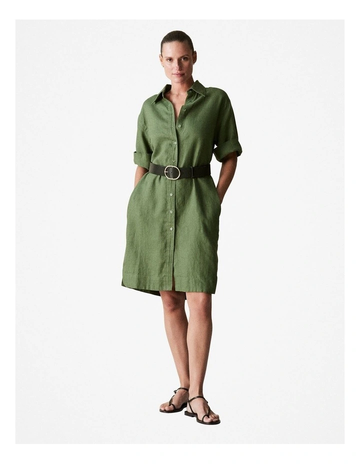 Linen Shift Dress in Ivy image 2