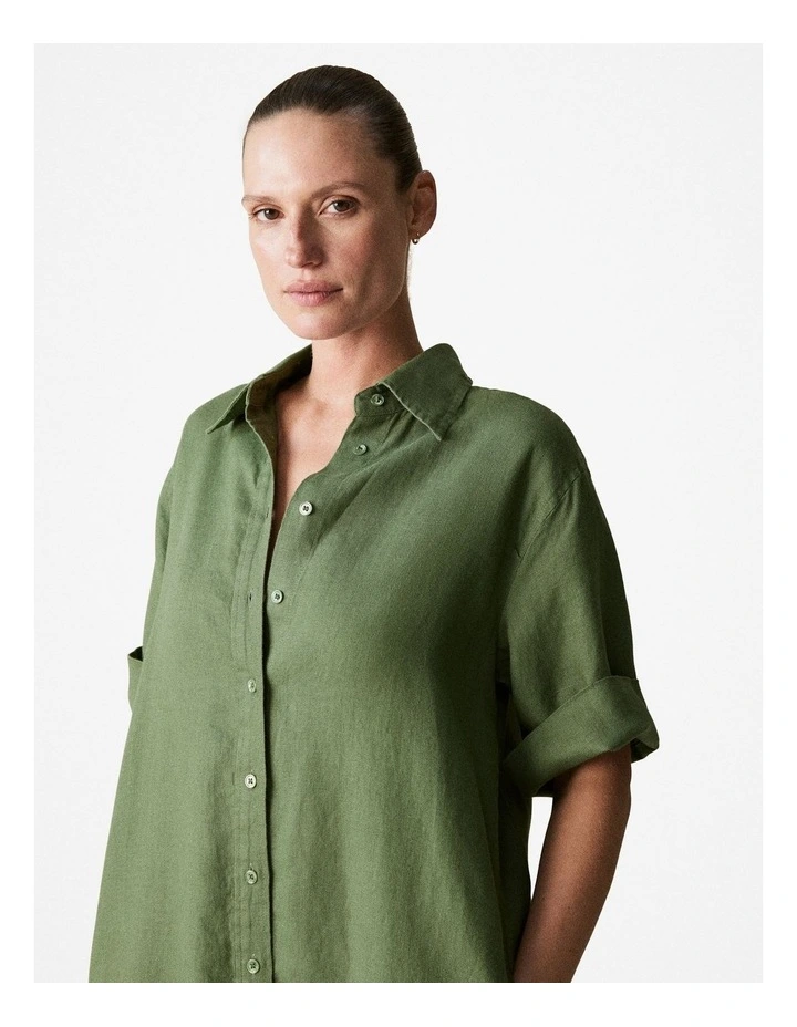 Linen Shift Dress in Ivy image 4
