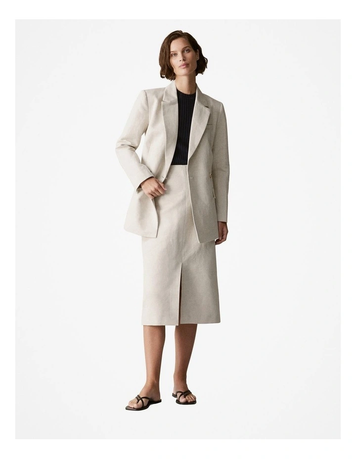 Italian Linen Cotton Basket Weave Blazer in Flax image 2