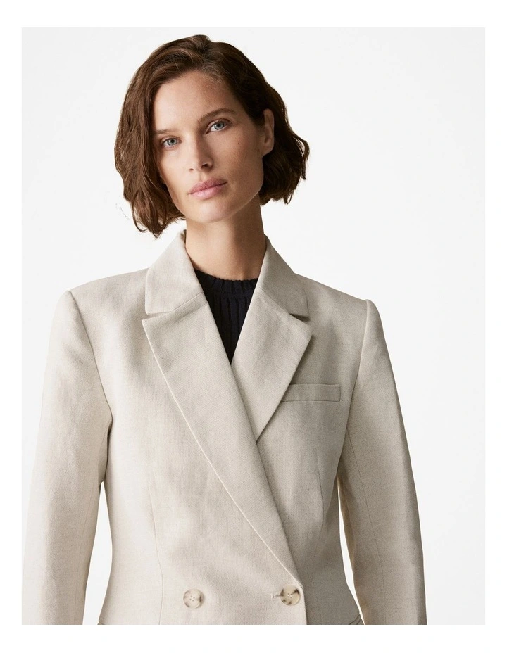 Italian Linen Cotton Basket Weave Blazer in Flax image 3