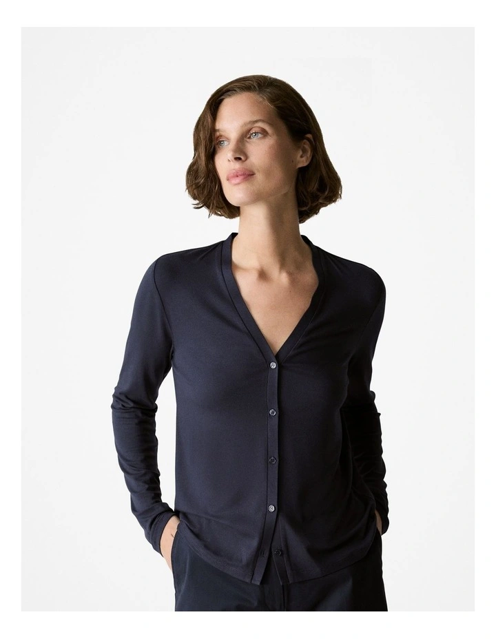 Draped V Neck Cardigan in Night Sky image 1