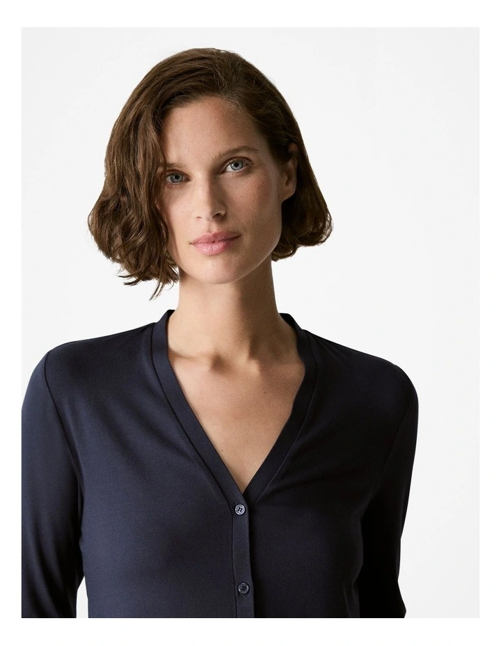 Draped V Neck Cardigan in Night Sky image 3