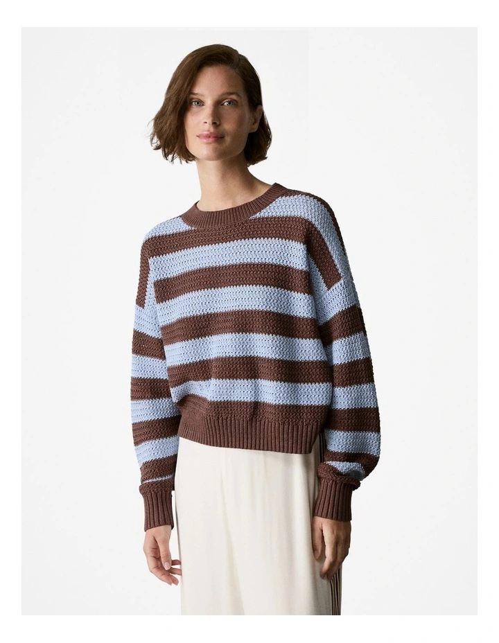 Trenery Mercerised Cotton Relaxed Stripe Knit In Chocolate MYER
