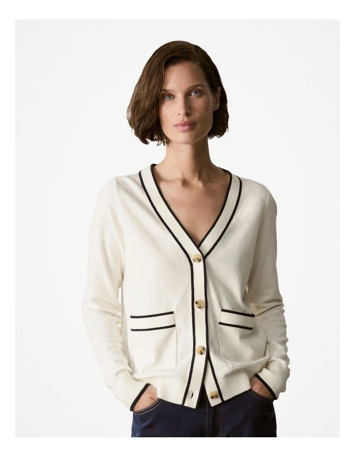 Cashmere Pocket Detail Cardigan in Parchment image 1