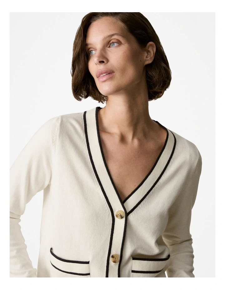 Trenery Cashmere Pocket Detail Cardigan In Parchment MYER