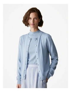 Merino Jersey Classic Cardigan in Pale Blue