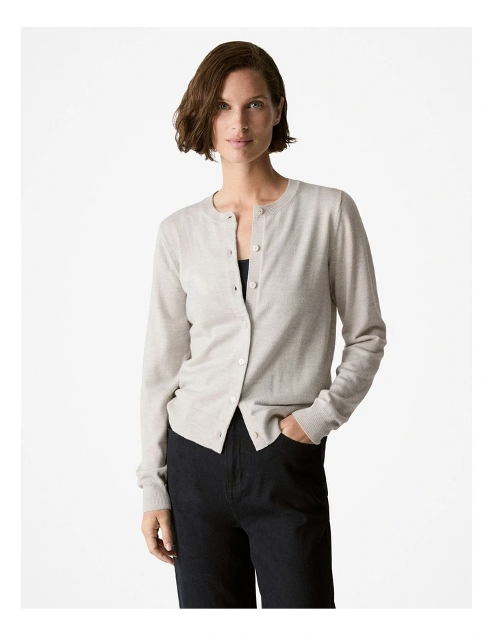 Merino Jersey Classic Cardigan in Grey Melange image 1
