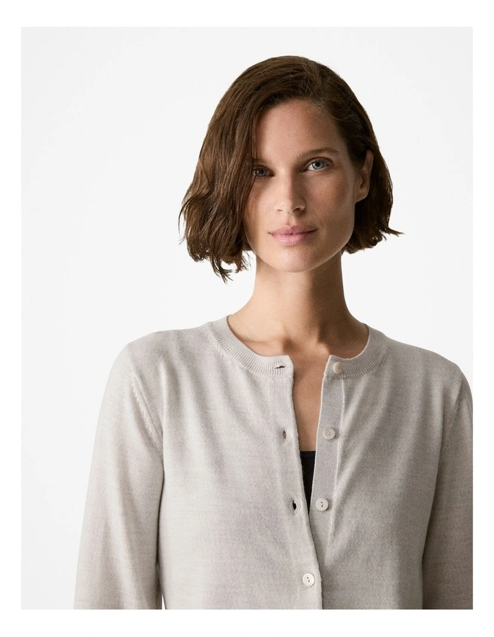 Merino Jersey Classic Cardigan in Grey Melange image 3