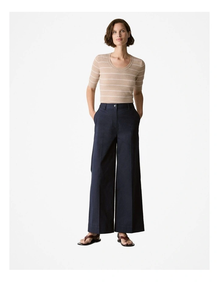 Merino Stripe Crew Knit T-shirt in Biscuit image 2