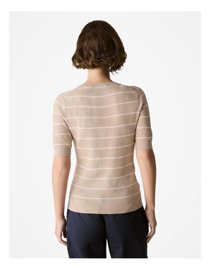 Merino Stripe Crew Knit T-shirt in Biscuit image 4