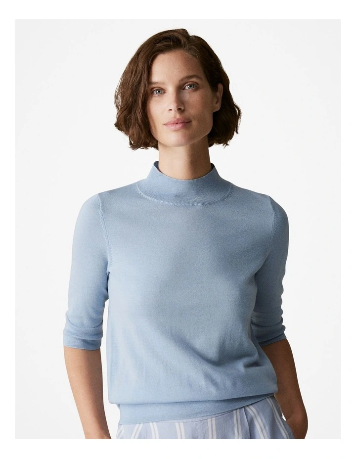 Merino Jersey Mock Neck Knit in Pale Blue image 1