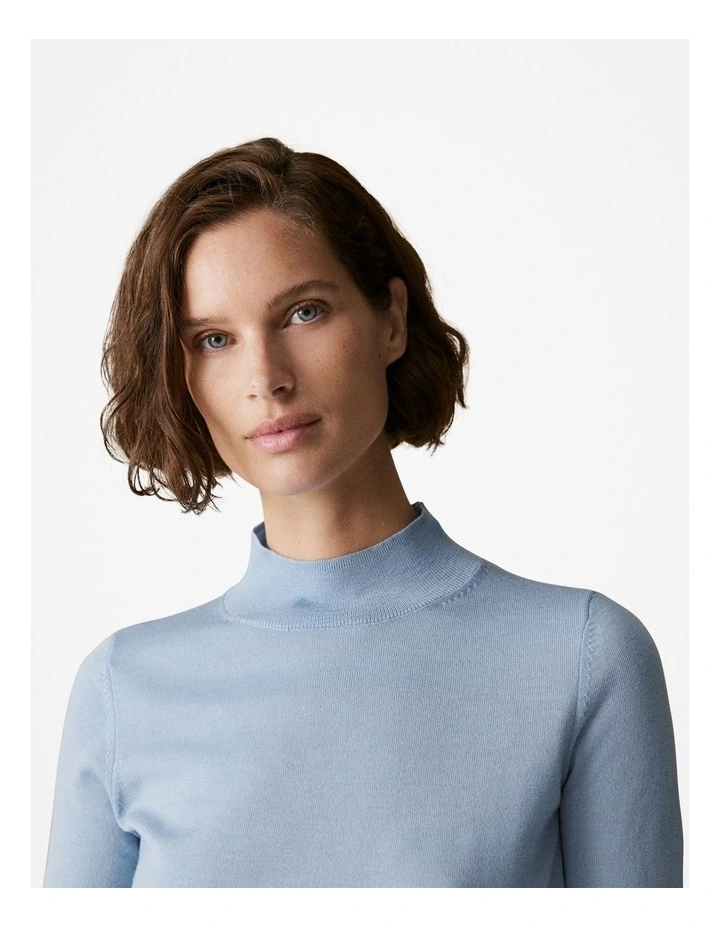Trenery Merino Jersey Mock Neck Knit in Pale Blue MYER