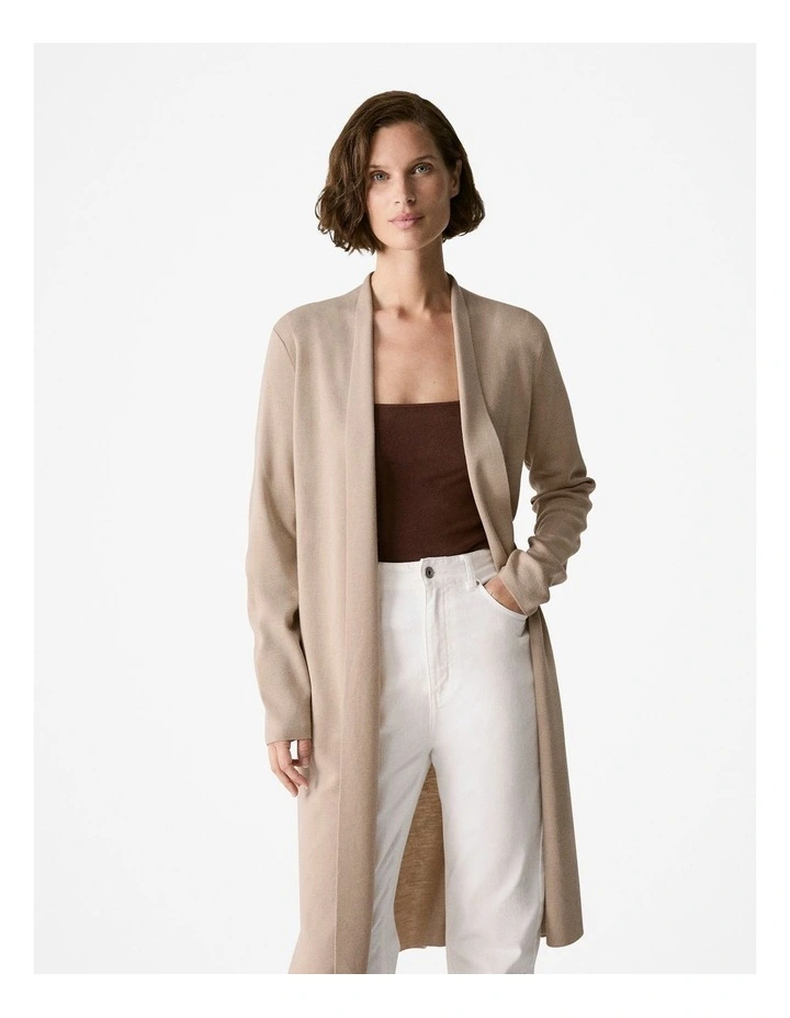 Merino Longline Cardigan in Biscuit image 1
