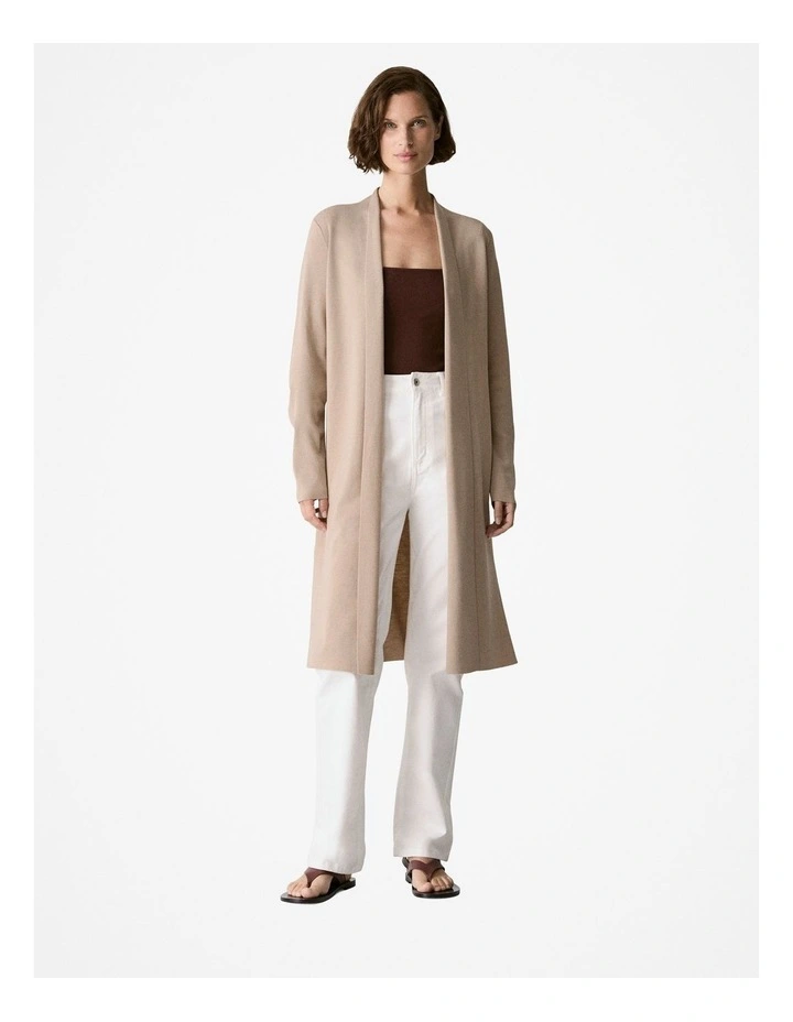 Merino Longline Cardigan in Biscuit image 2