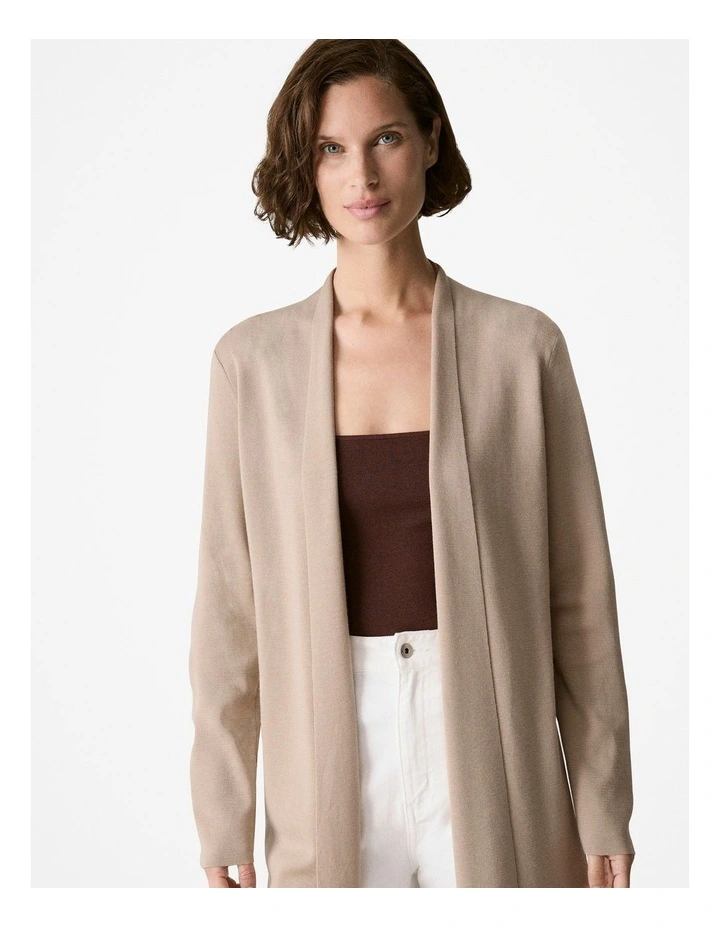 Merino Longline Cardigan in Biscuit image 3