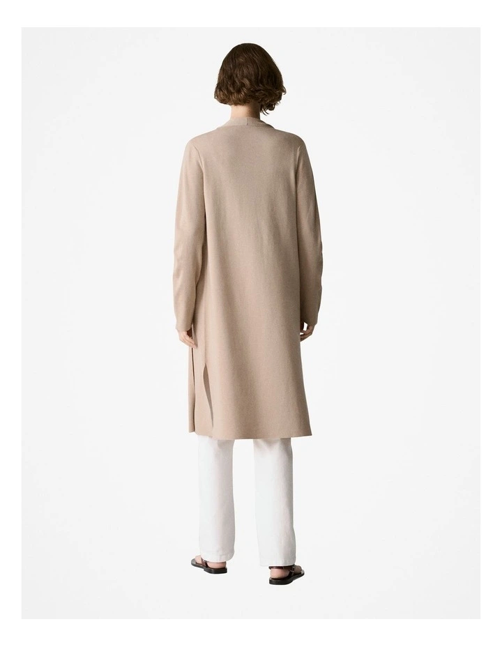 Merino Longline Cardigan in Biscuit image 4