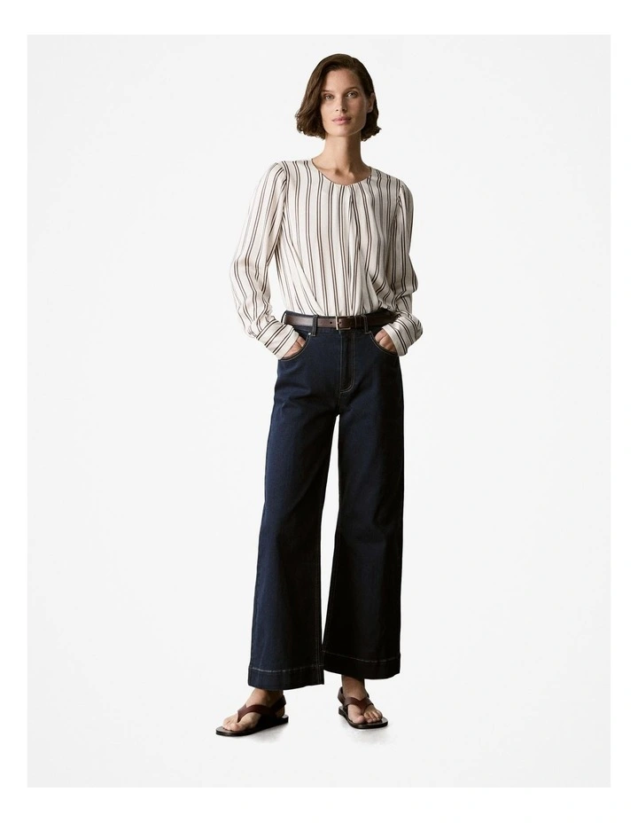 Satin Stripe Draped Blouse in Chocolate image 2