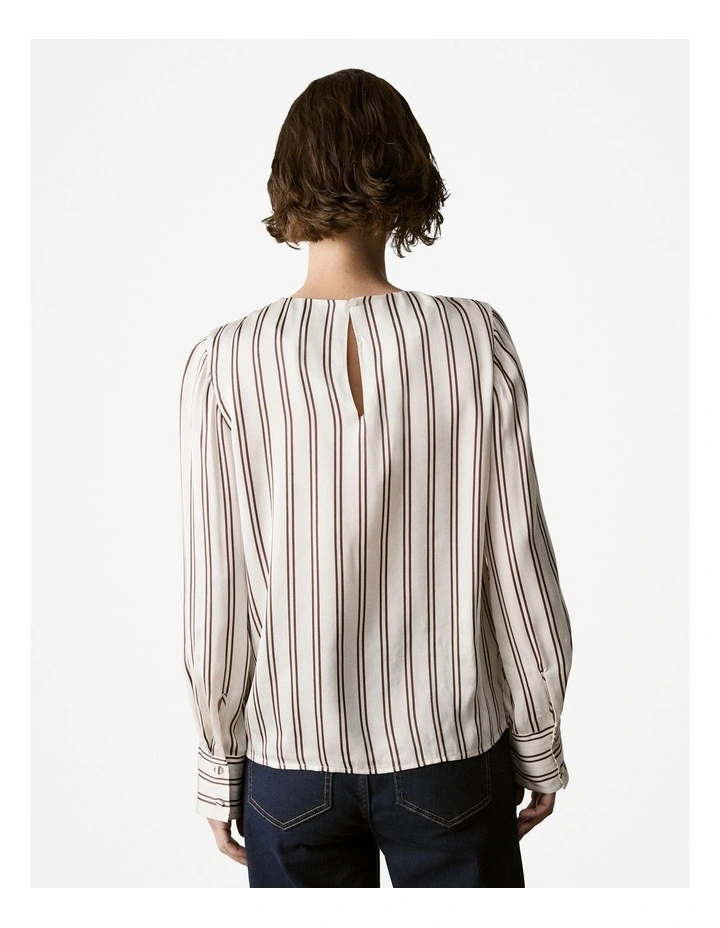 Satin Stripe Draped Blouse in Chocolate image 4