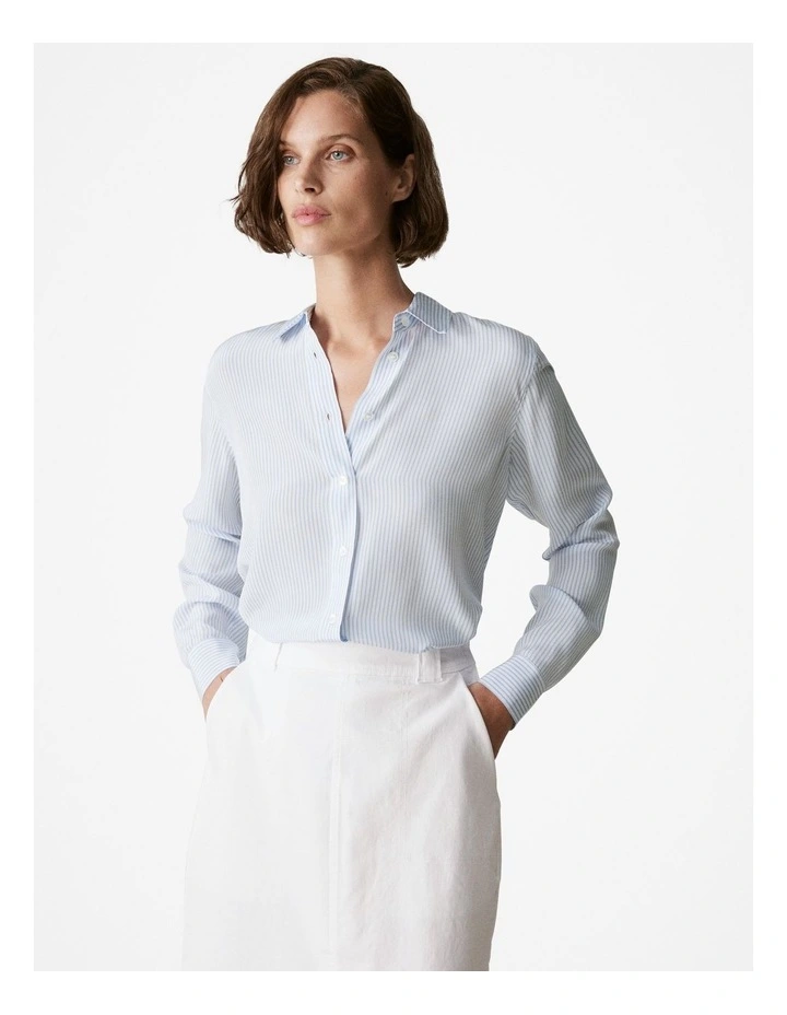 Silk Stripe Shirt in Mid Blue image 1