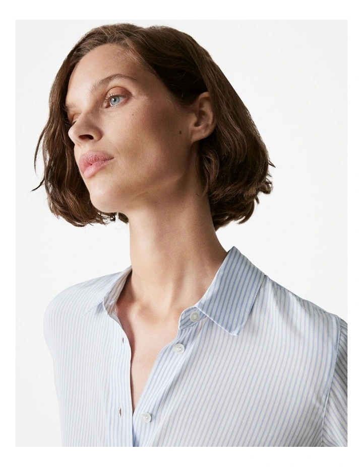 Silk Stripe Shirt in Mid Blue image 3