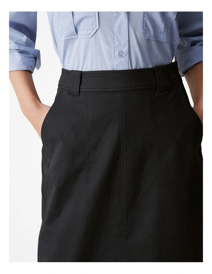 Stretch Cotton Midi Skirt in Black image 3