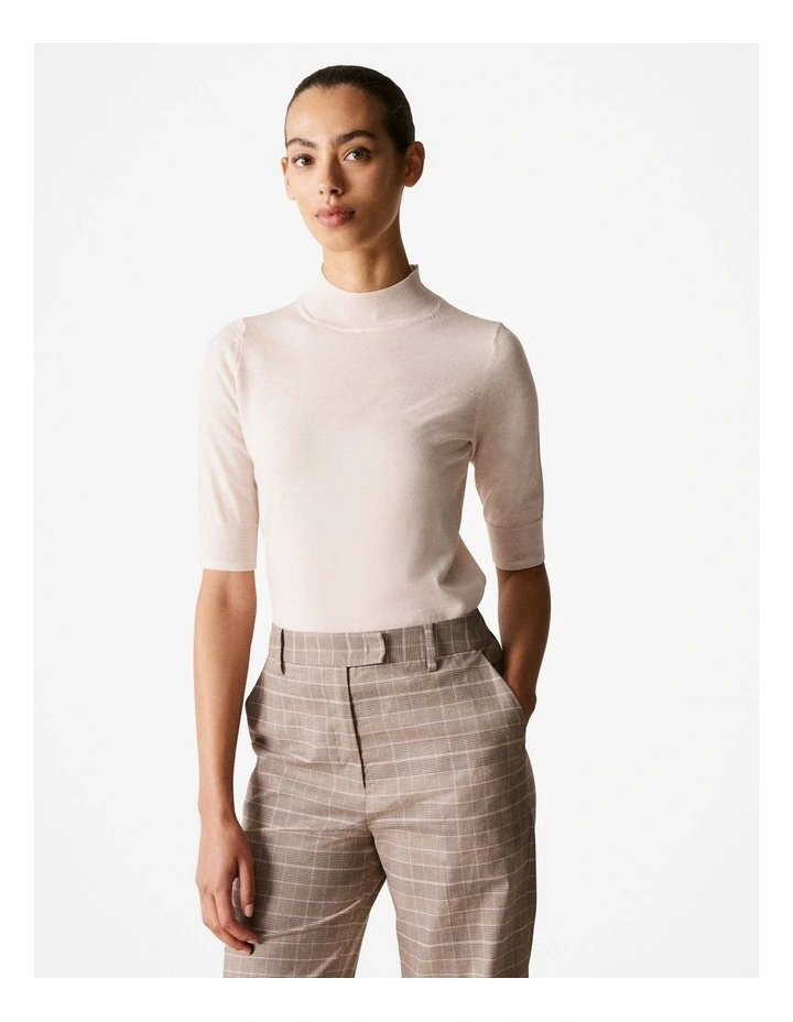 Merino Jersey Mock Neck Knit in Pale Pink image 1
