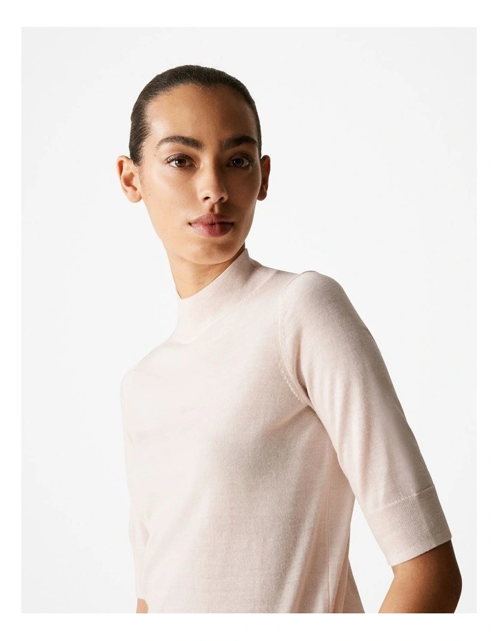 Merino Jersey Mock Neck Knit in Pale Pink image 3
