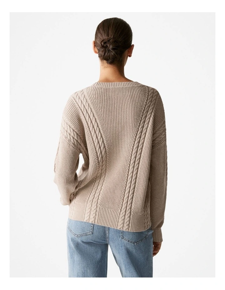 Cotton Cashmere Cable Pullover in Biscuit image 4