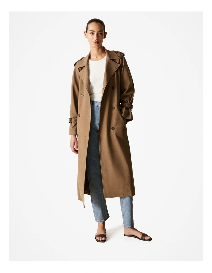 Twill Longline Trench Coat in Sepia image 1