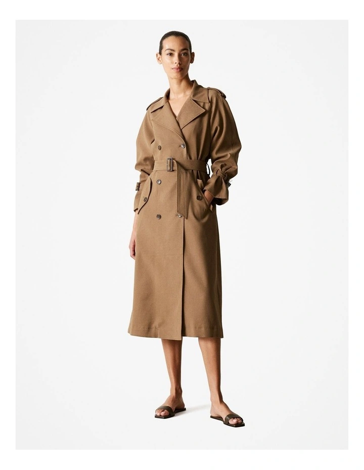Twill Longline Trench Coat in Sepia image 2