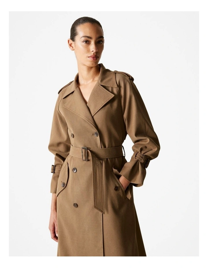 Twill Longline Trench Coat in Sepia image 3