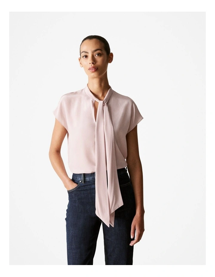 Silk Tie Neck Top in Dusty Lilac image 1