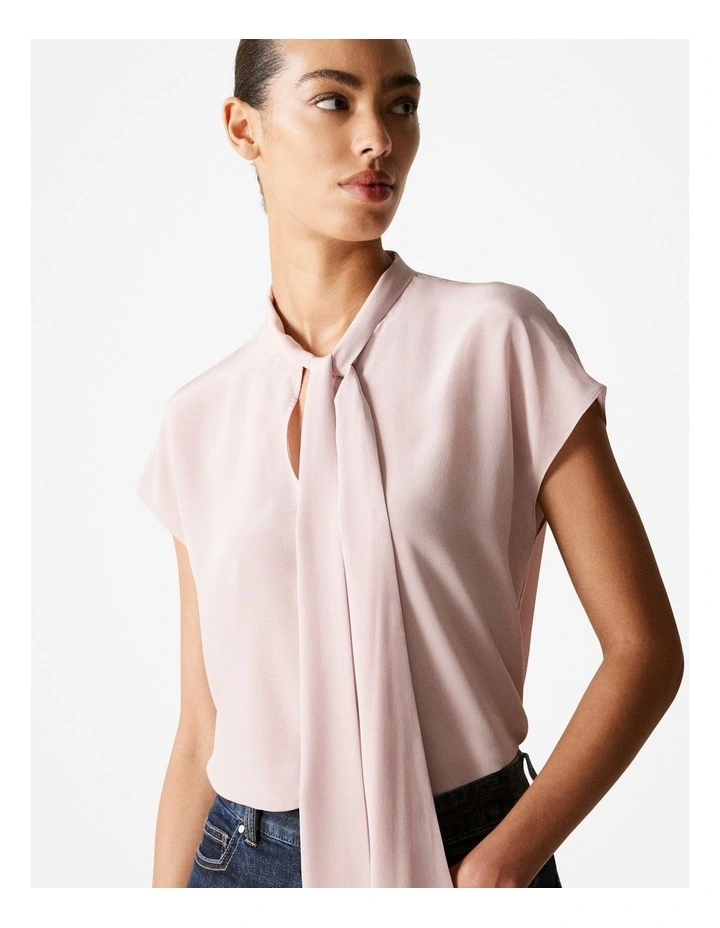 Silk Tie Neck Top in Dusty Lilac image 3