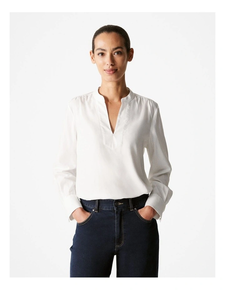 Cotton Modal Half Placket Blouse in White image 1
