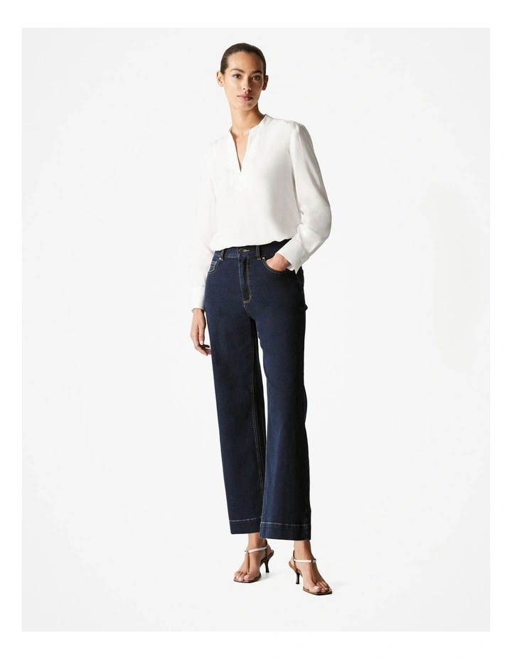 Cotton Modal Half Placket Blouse in White image 2
