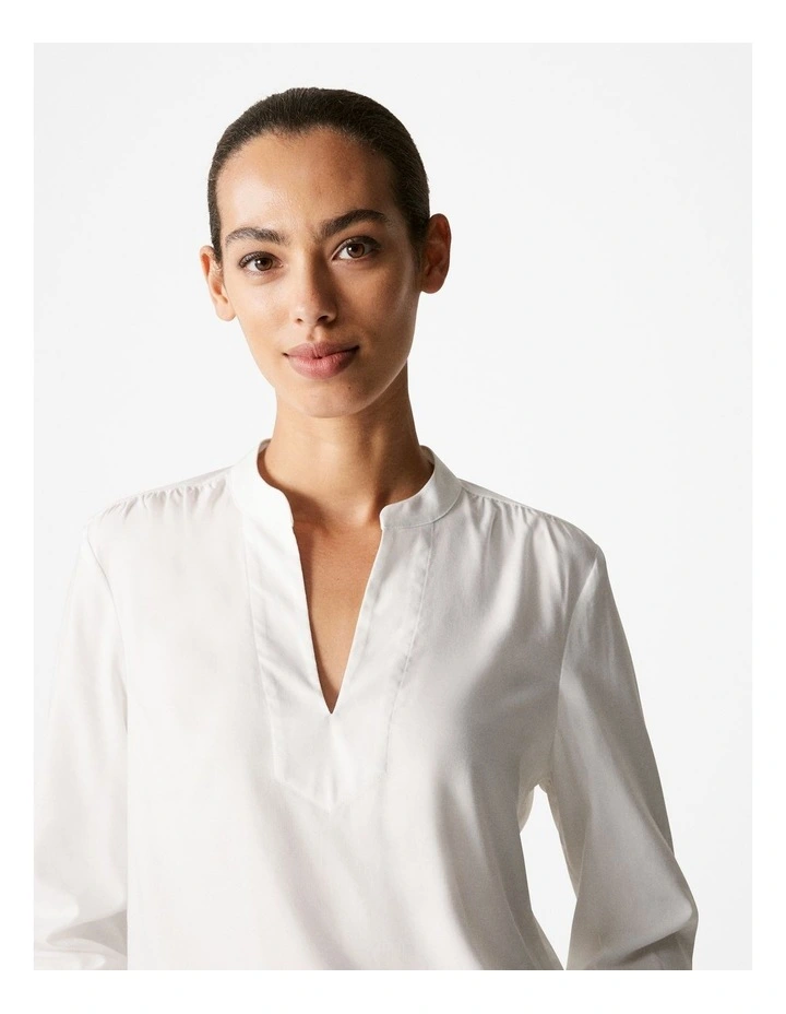 Cotton Modal Half Placket Blouse in White image 3
