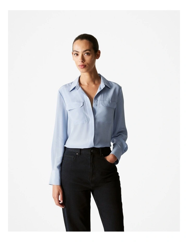 Silk Pocket Detail Shirt in Sky Blue image 1