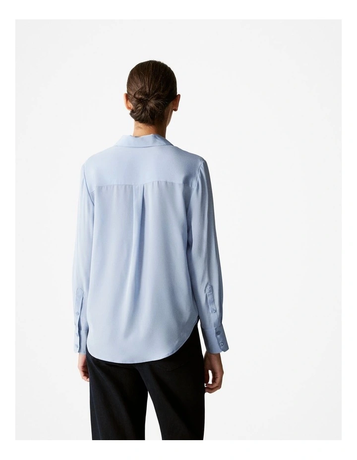 Silk Pocket Detail Shirt in Sky Blue image 4